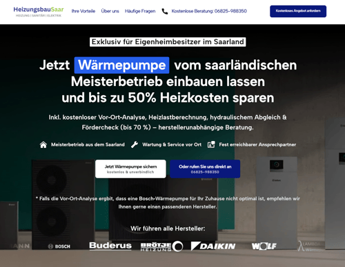 Webseite von HeizungsbauSaar: Wärmepumpe vom saarländischen Meisterbetrieb