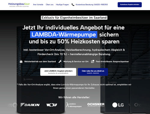 Webseite von HeizungsbauSaar: Angebot für eine Lambda-Wärmepumpe