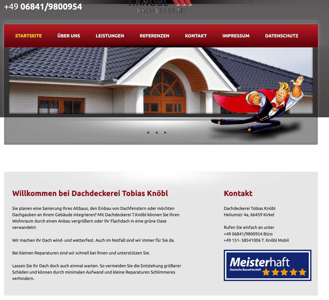 Frühere Webseite der Dachdeckerei Tobias Knöbl